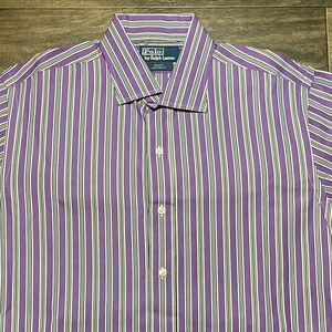 Vintage Polo By Ralph Lauren Mens Purple Striped Long Sleeve Dress Shirt Size L